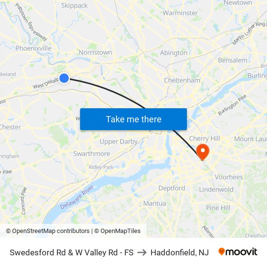 Swedesford Rd & W Valley Rd - FS to Haddonfield, NJ map