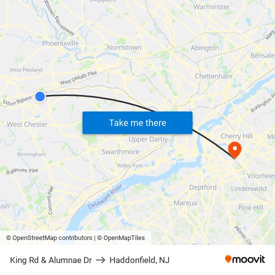 King Rd & Alumnae Dr to Haddonfield, NJ map