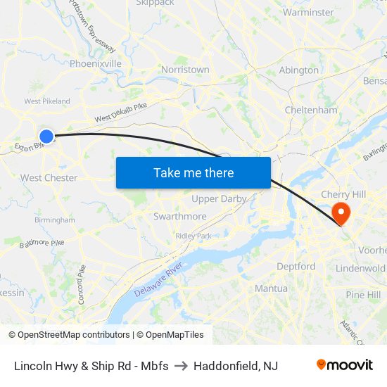 Lincoln Hwy & Ship Rd - Mbfs to Haddonfield, NJ map