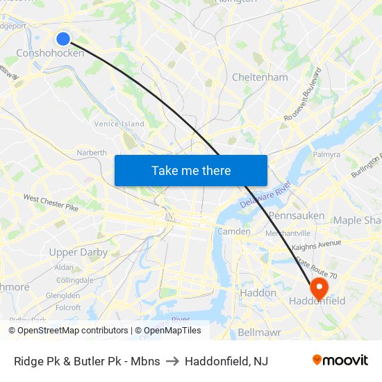 Ridge Pk & Butler Pk - Mbns to Haddonfield, NJ map