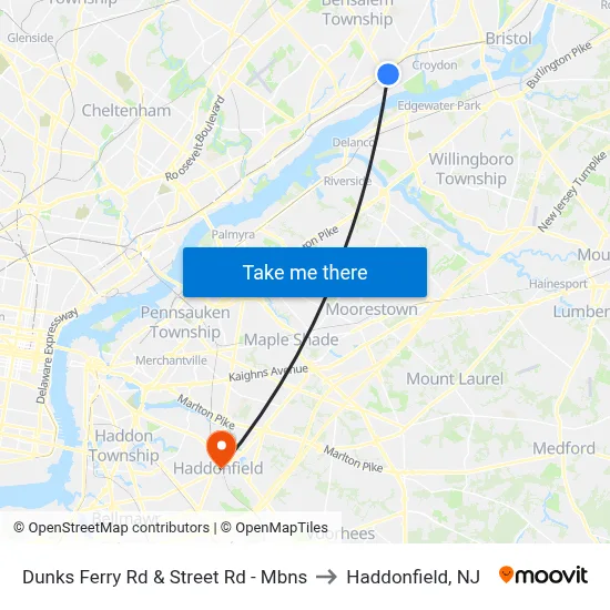 Dunks Ferry Rd & Street Rd - Mbns to Haddonfield, NJ map