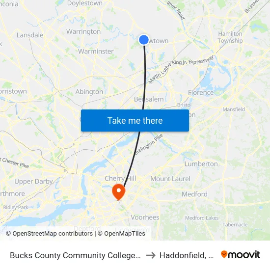 Bucks County Community College - 2 to Haddonfield, NJ map