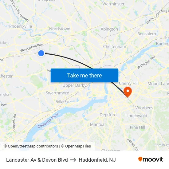 Lancaster Av & Devon Blvd to Haddonfield, NJ map