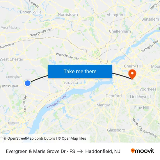 Evergreen & Maris Grove Dr - FS to Haddonfield, NJ map