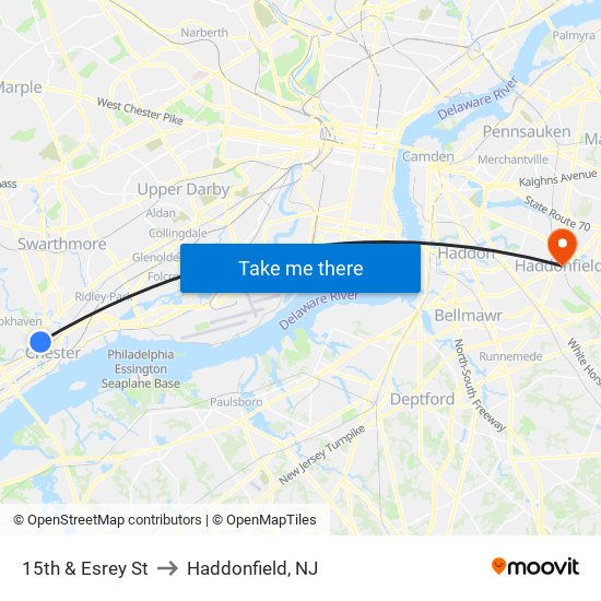 15th & Esrey St to Haddonfield, NJ map