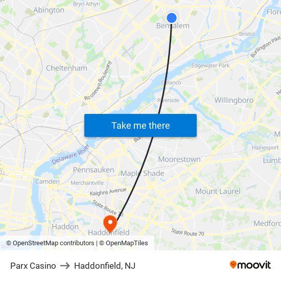 Parx Casino to Haddonfield, NJ map