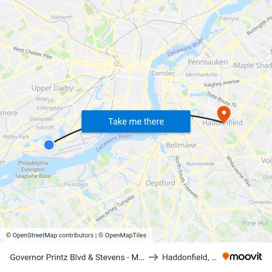 Governor Printz Blvd & Stevens - Mbns to Haddonfield, NJ map