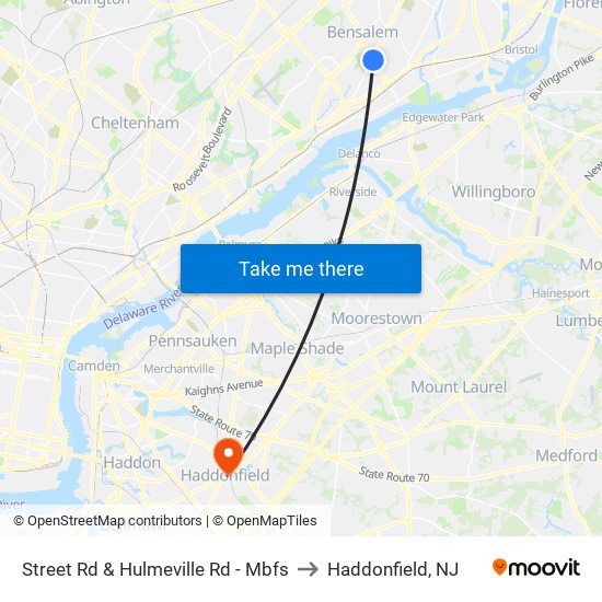 Street Rd & Hulmeville Rd - Mbfs to Haddonfield, NJ map