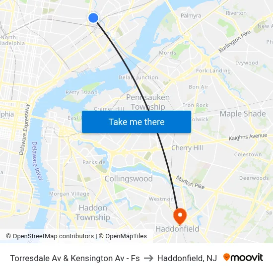 Torresdale Av & Kensington Av - Fs to Haddonfield, NJ map