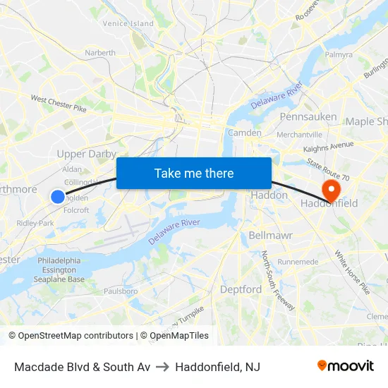 Macdade Blvd & South Av to Haddonfield, NJ map