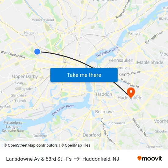 Lansdowne Av & 63rd St - Fs to Haddonfield, NJ map
