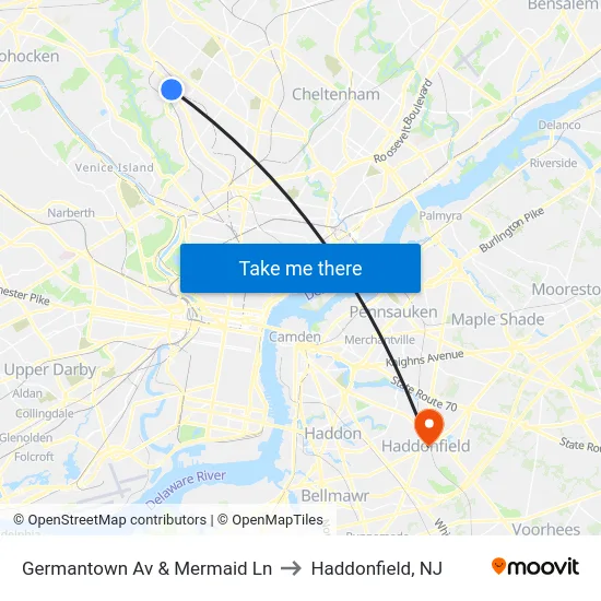 Germantown Av & Mermaid Ln to Haddonfield, NJ map