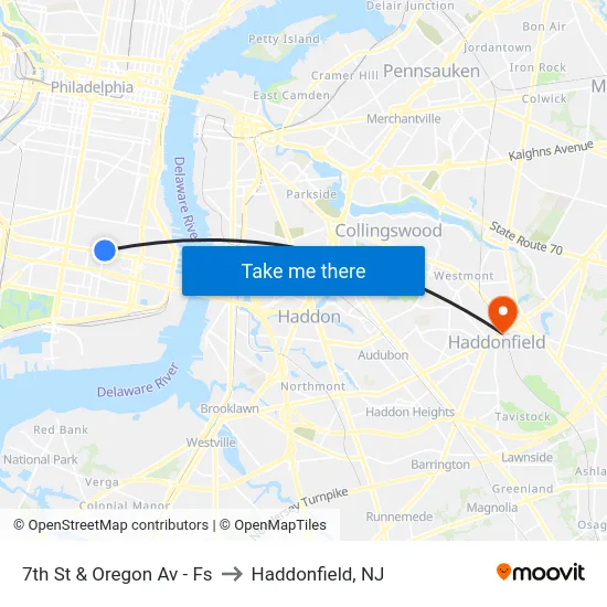 7th St & Oregon Av - Fs to Haddonfield, NJ map