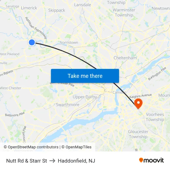 Nutt Rd & Starr St to Haddonfield, NJ map