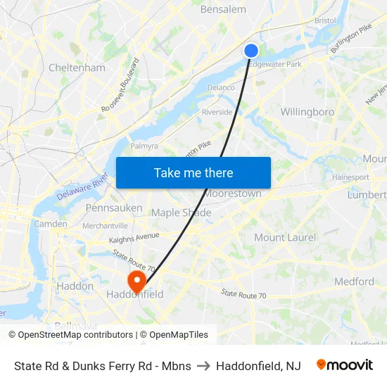 State Rd & Dunks Ferry Rd - Mbns to Haddonfield, NJ map