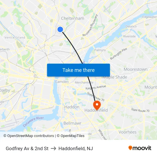 Godfrey Av & 2nd St to Haddonfield, NJ map