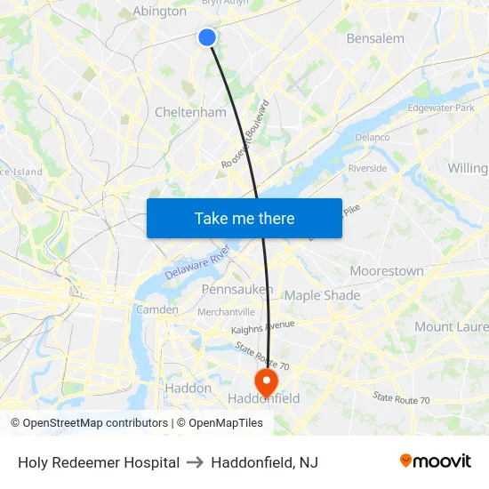 Holy Redeemer Hospital to Haddonfield, NJ map