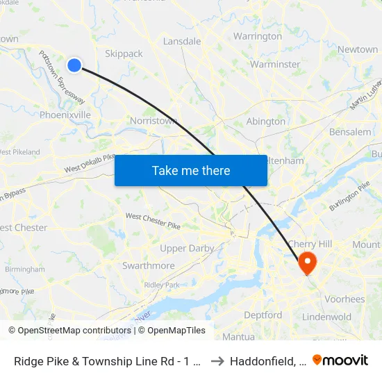 Ridge Pike & Township Line Rd - 1 Mbns to Haddonfield, NJ map