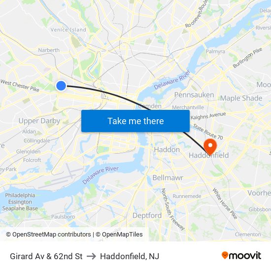 Girard Av & 62nd St to Haddonfield, NJ map