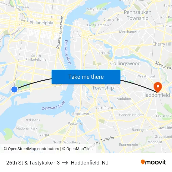 26th St & Tastykake - 3 to Haddonfield, NJ map