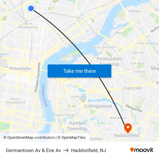 Germantown Av & Erie Av to Haddonfield, NJ map