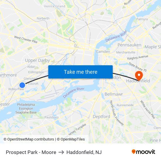 Prospect Park - Moore to Haddonfield, NJ map