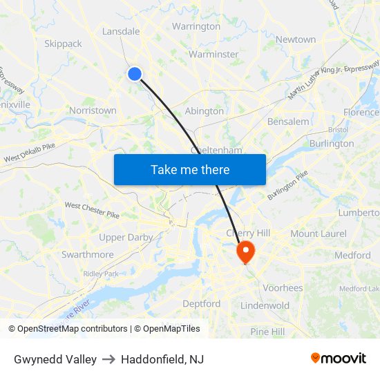 Gwynedd Valley to Haddonfield, NJ map