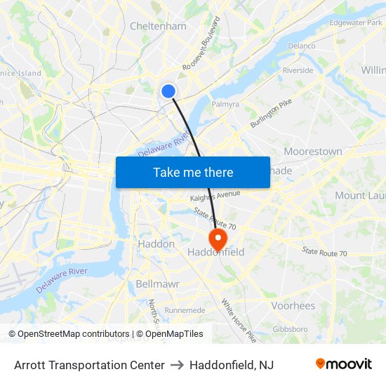 Arrott Transportation Center to Haddonfield, NJ map