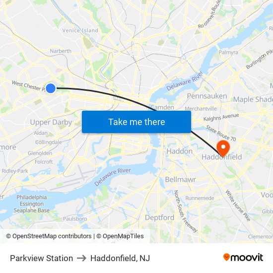 Parkview Station to Haddonfield, NJ map