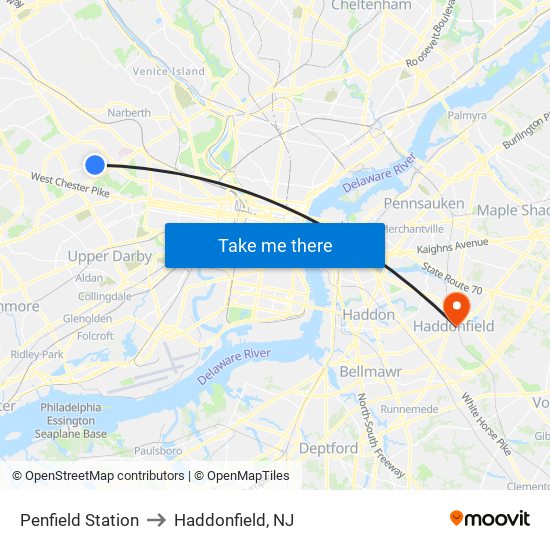 Penfield Station to Haddonfield, NJ map