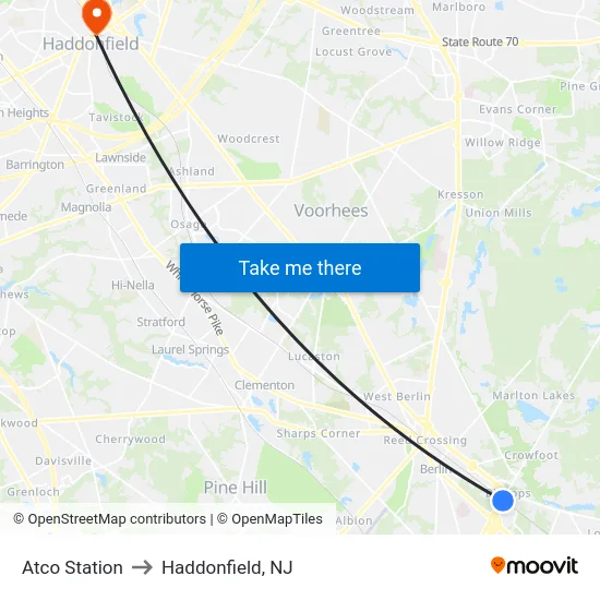 Atco Station to Haddonfield, NJ map