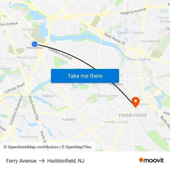 Ferry Avenue to Haddonfield, NJ map