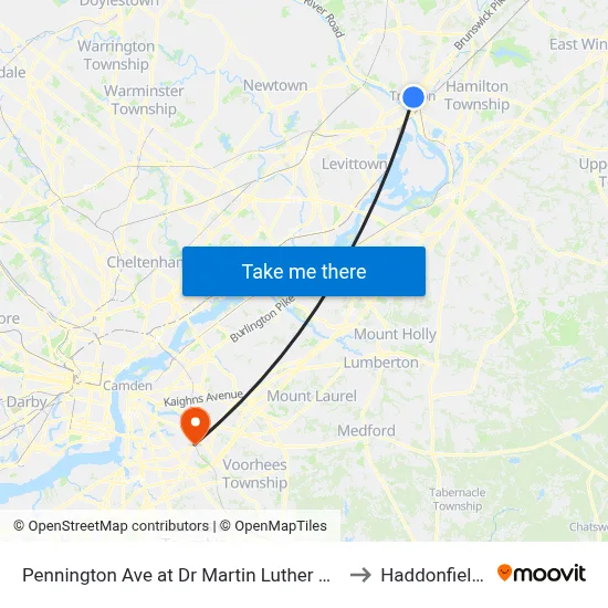 Pennington Ave at Dr Martin Luther King Jr Blvd to Haddonfield, NJ map
