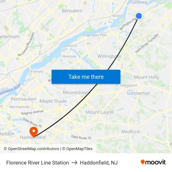 Florence River Line Station to Haddonfield, NJ map