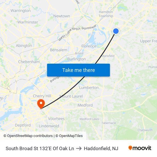 South Broad St 132'E Of Oak Ln to Haddonfield, NJ map