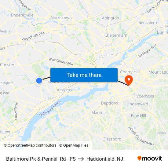 Baltimore Pk & Pennell Rd - FS to Haddonfield, NJ map