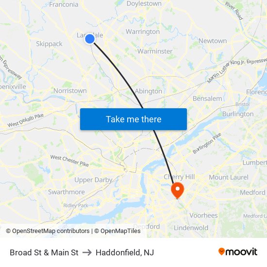 Broad St & Main St to Haddonfield, NJ map