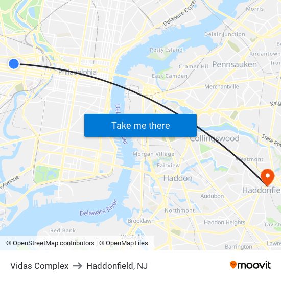 Vidas Complex to Haddonfield, NJ map