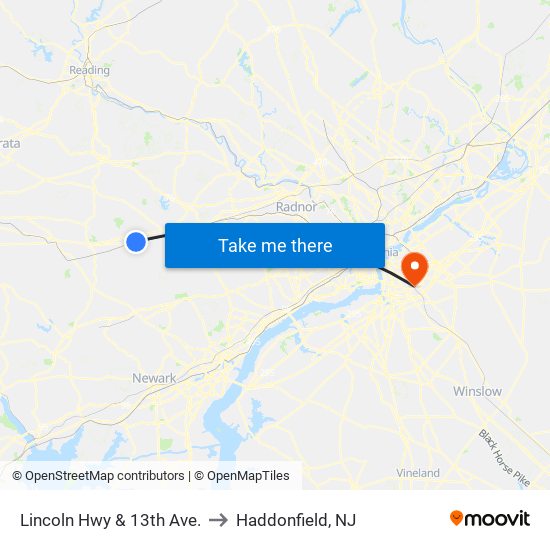 Lincoln Hwy & 13th Ave. to Haddonfield, NJ map