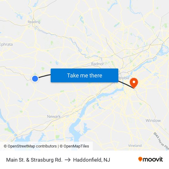 Main St. & Strasburg Rd. to Haddonfield, NJ map