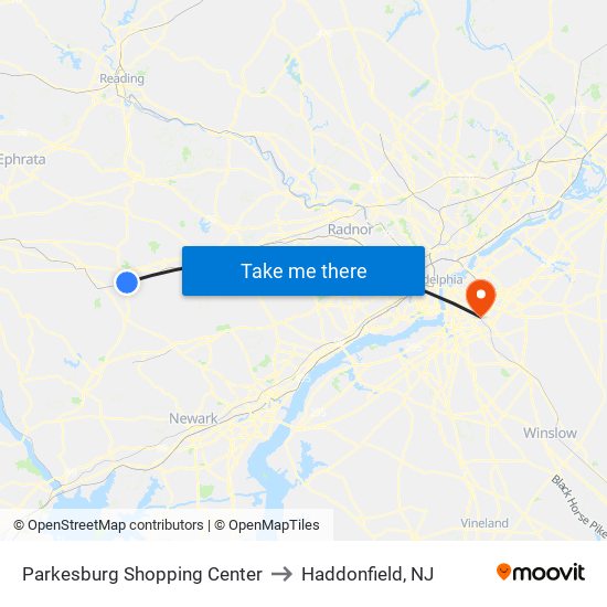 Parkesburg Shopping Center to Haddonfield, NJ map