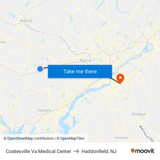 Coatesville Va Medical Center to Haddonfield, NJ map
