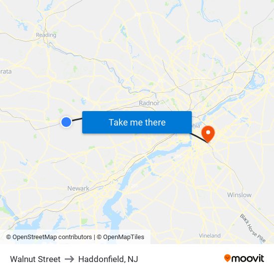 Walnut Street to Haddonfield, NJ map