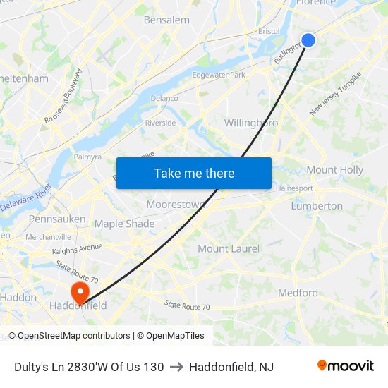 Dulty's Ln 2830'W Of Us 130 to Haddonfield, NJ map