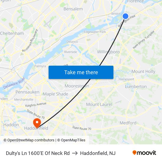 Dulty's Ln 1600'E Of Neck Rd to Haddonfield, NJ map