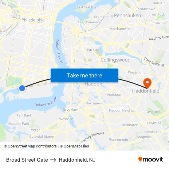 Broad Street Gate to Haddonfield, NJ map