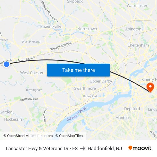 Lancaster Hwy & Veterans Dr - FS to Haddonfield, NJ map