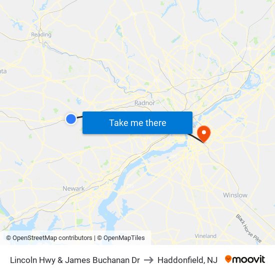 Lincoln Hwy & James Buchanan Dr to Haddonfield, NJ map