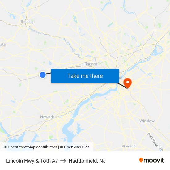 Lincoln Hwy & Toth Av to Haddonfield, NJ map