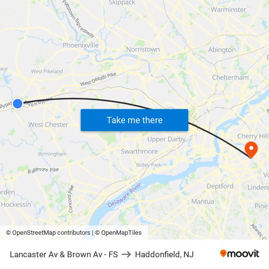 Lancaster Av & Brown Av - FS to Haddonfield, NJ map